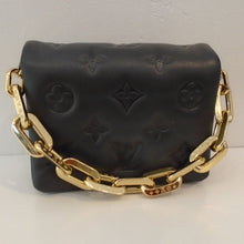 Load image into Gallery viewer, This Louis Vuitton Vintage Black Calfskin Mini Coussin is in the large Louis Vuitton Monogram pattern. It comes with a detachable chunky chain handle and a detachable shoulder chain. The interior of this bag has two sections.