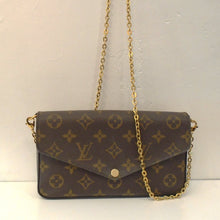 Load image into Gallery viewer, This Louis Vuitton Vintage Monogram Felicie includes a detachable shoulder chain , a card holder and a change purse. The interior of this bag is red with a pocket so if organized will be ample room for necessities.