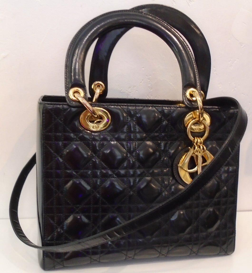 Dior Patent Leather Medium Lady Dior Bag With Strap
