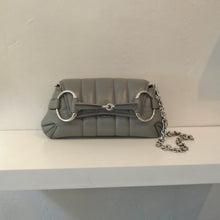 Load image into Gallery viewer, This Gucci Vintage Grey Horsebit Shoulder Bag comes with a leather carrying handle and shoulder chain. It has silver hardware and has dark grey interior.
