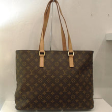 Load image into Gallery viewer, This Louis Vuitton Vintage Monogram Tote Bag has camel trim and gold hardware. It has a top zippered opening and a zippered pocket inside the bag. The interior of the bag is a soft beige.
